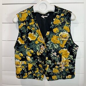 💛 CHIC PETITES - VINTAGE Floral Buttoned Vest - Size 10